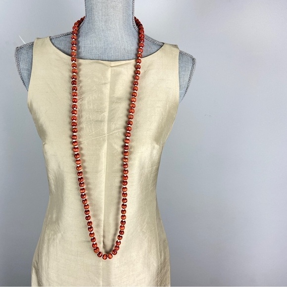 Vintage wood bead long strand necklace orange brown tone. - Picture 3 of 7
